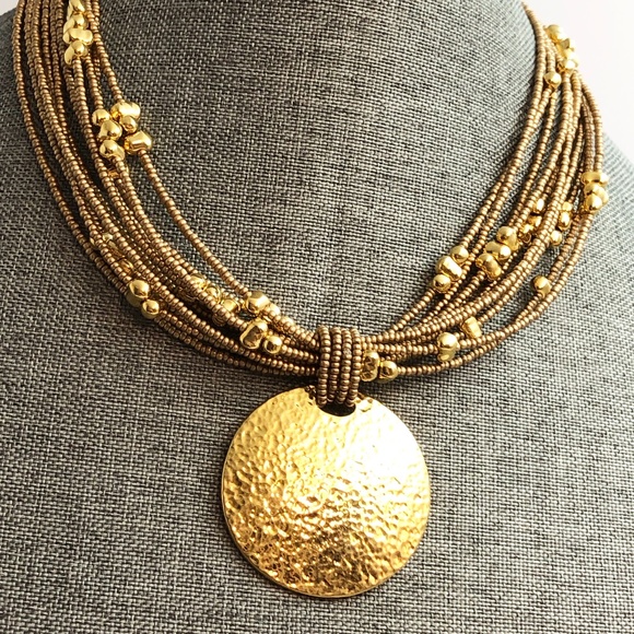 Joan Rivers Gold Tone Hammered Disc Torsade Necklace - Picture 2 of 8